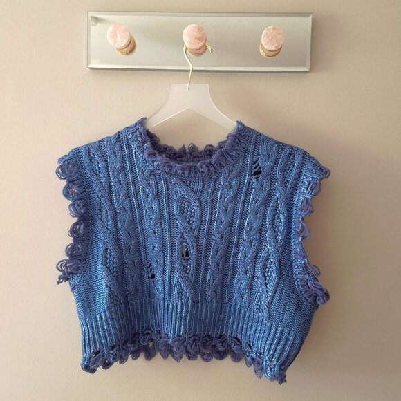 NWT Zara blue cable knit cropped metallic vest sleeveless sweater, S - Picture 11 of 12
